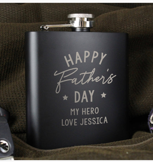 Personalised Father's Day Black Hip Flask