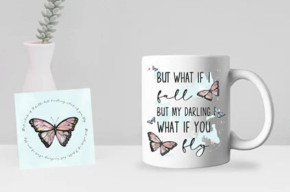 Personalised butterfly cup and coaster set